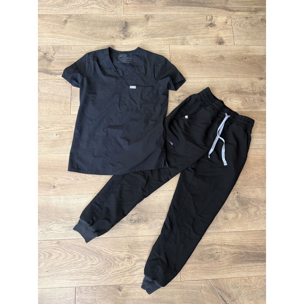 FIGS XS black set top bottom jogger medical nursing technical cargo one pocket
